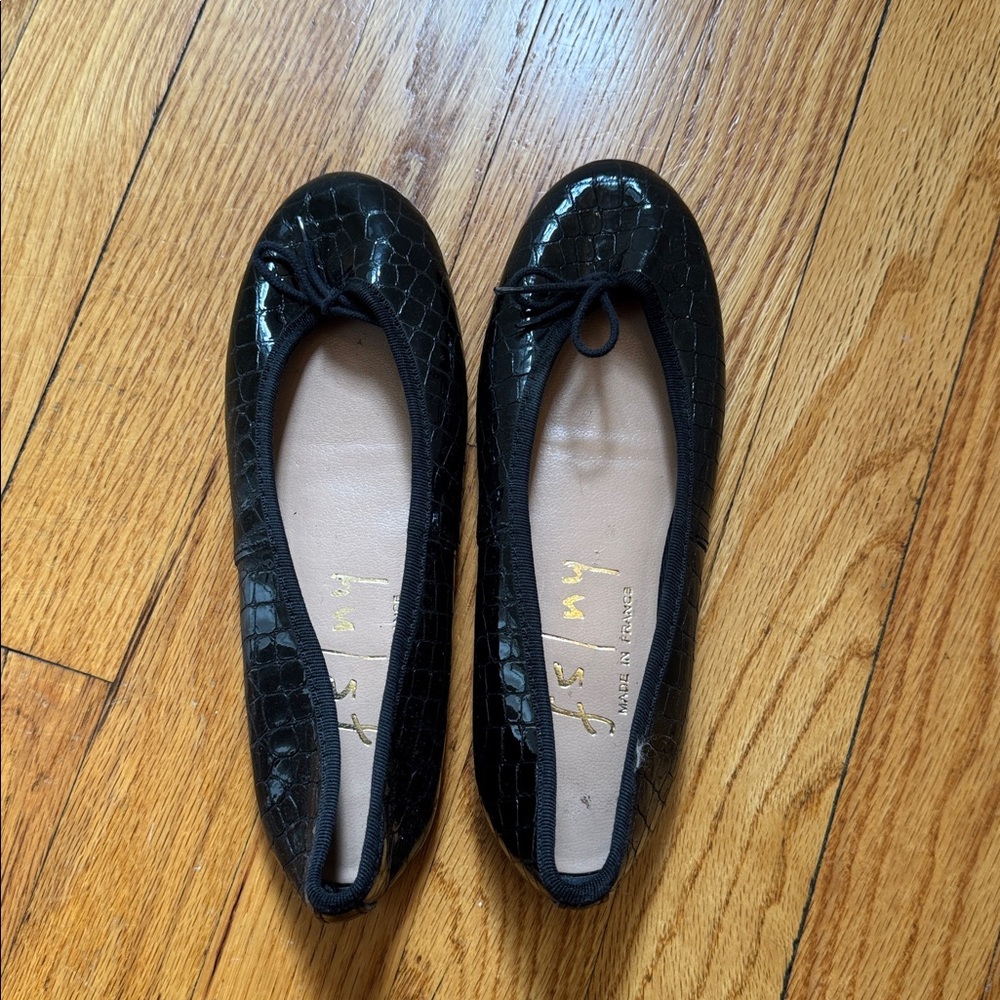 French Sole Black Croc-Embossed Flats